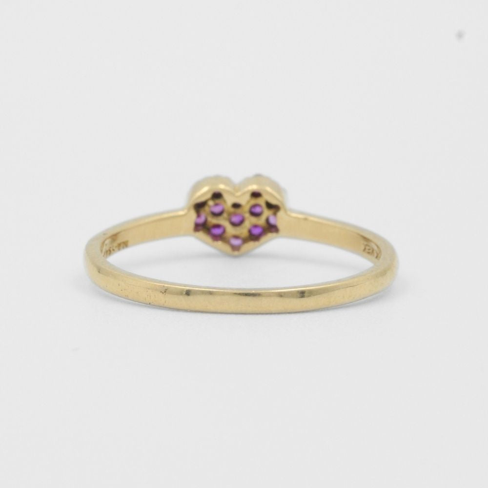 Anillo de Oro 14k corazón Fino de Zirconias Magenta mod. 8194