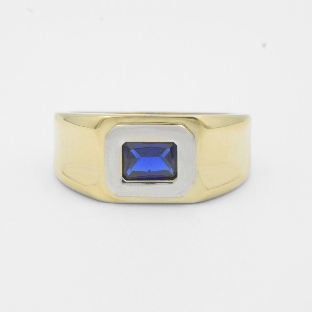 Anillo de Oro 14k con Zirconia Azul en Diseño Confort mod. 7925