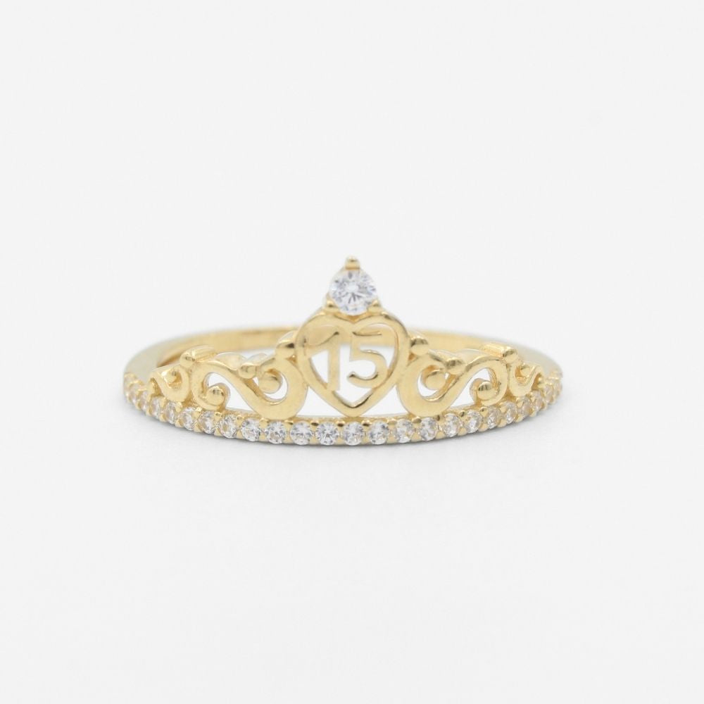 Anillo XV Años de Oro 14k Tiara Especial con Zirconias Brillantes mod. 8273