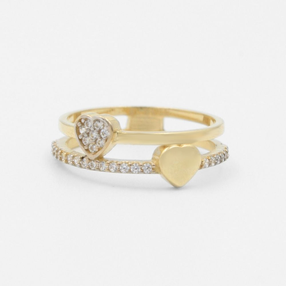 Anillo de Oro 14k en Diseño de Corazones Detallado con Zirconias mod. 8275