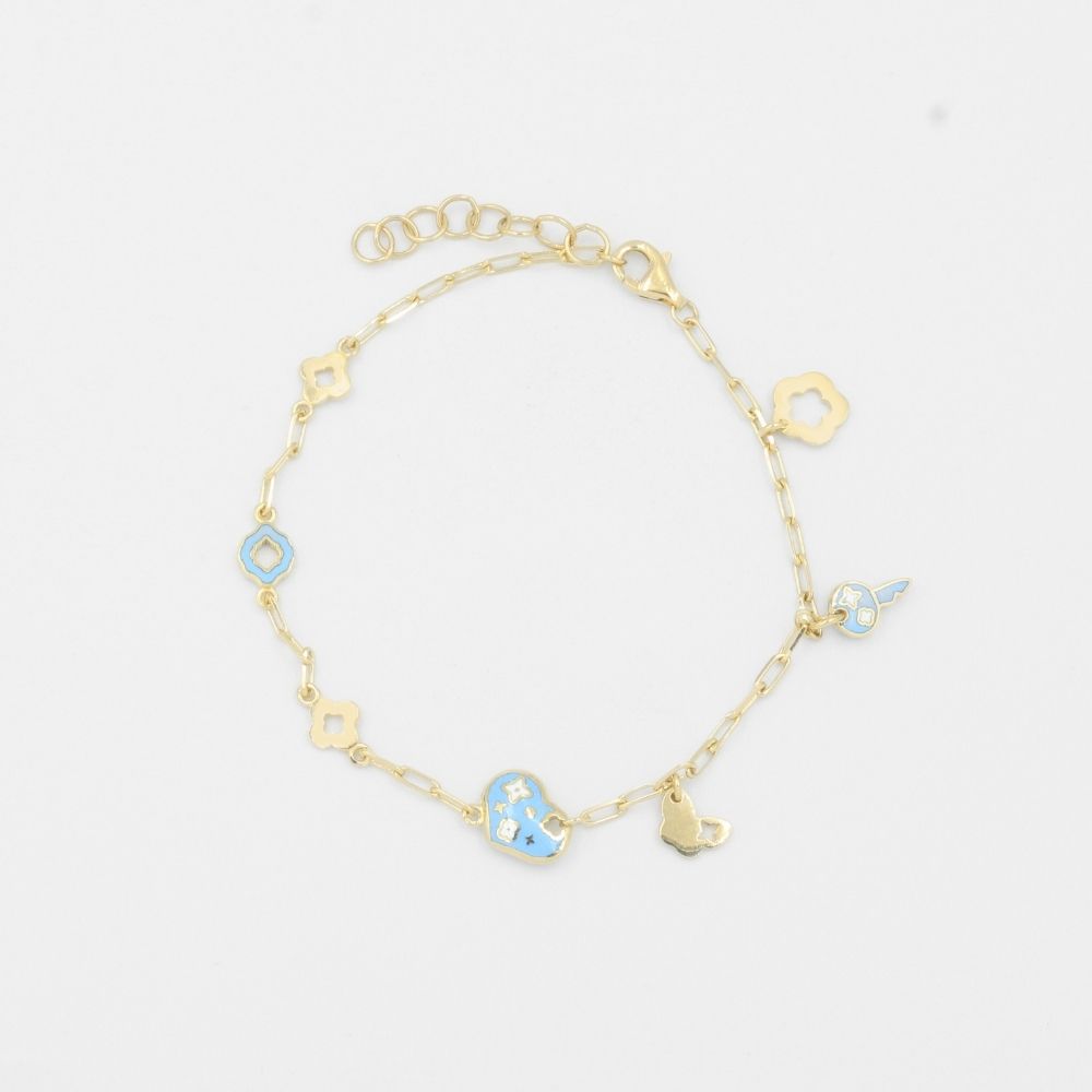 Pulsera de Oro 14k con Charms Huecos de Esmalte Azul mod. 8200