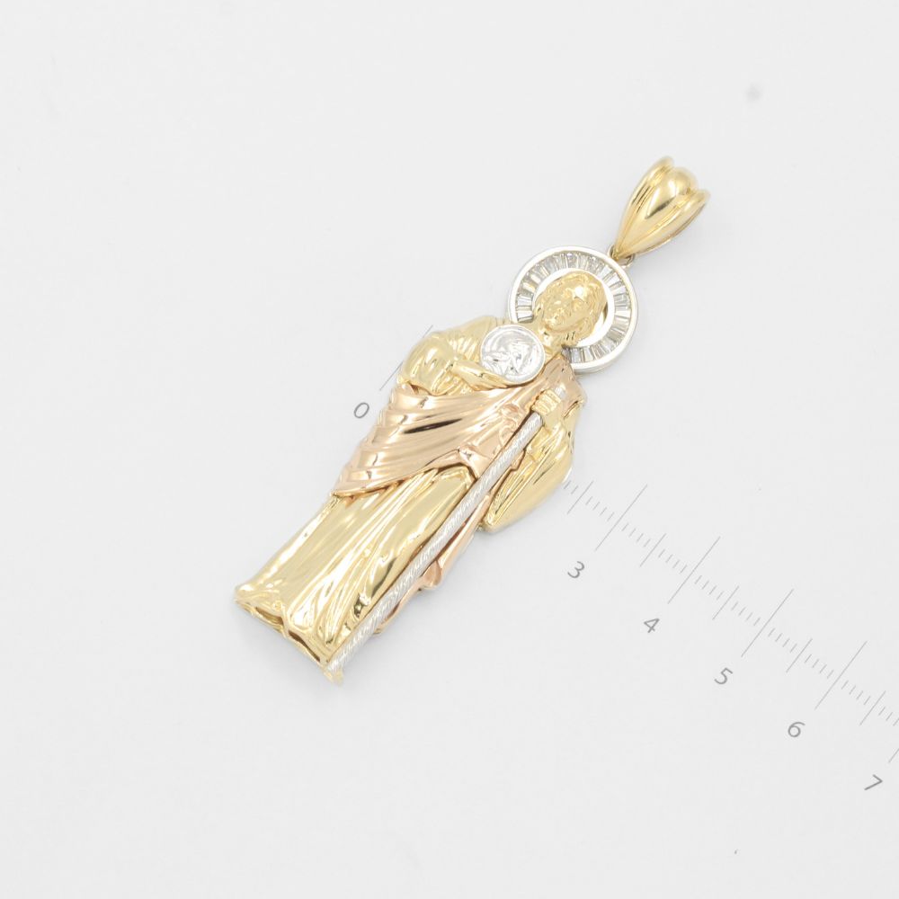 Dije de Oro 14k San Judas Hueco con Aura de Zirconias Baguette mod. 7867