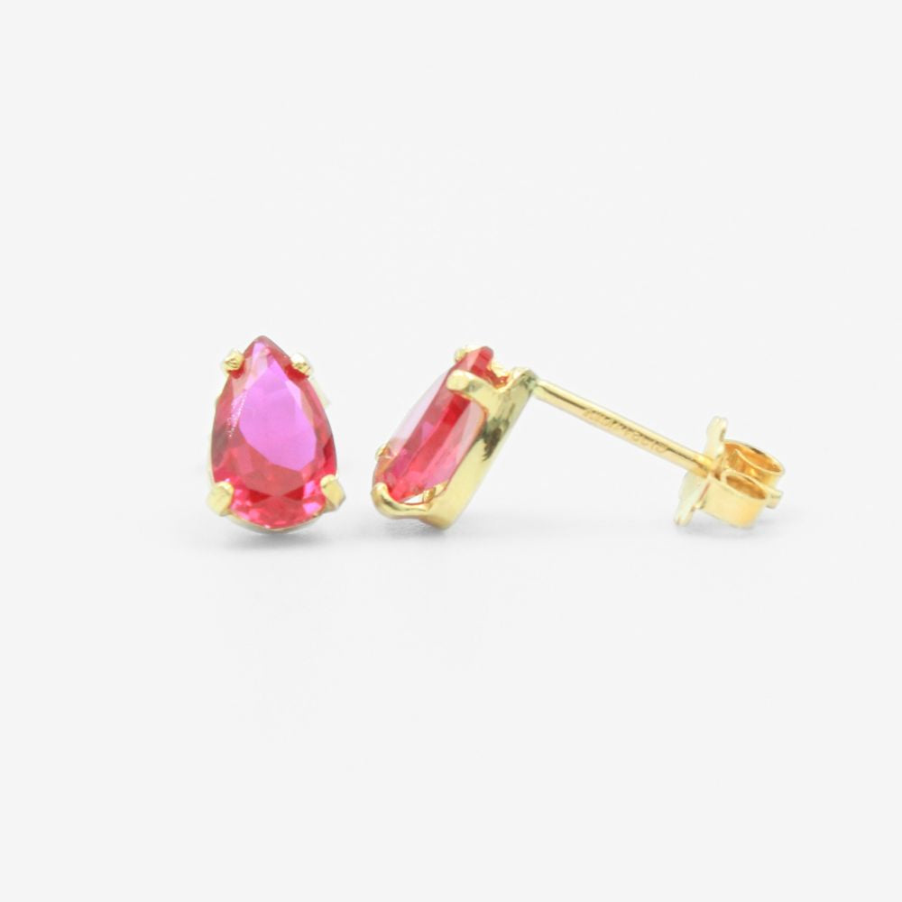 Arete de Oro 14k Gota de Zirconia Color Fucsia mod. 8234