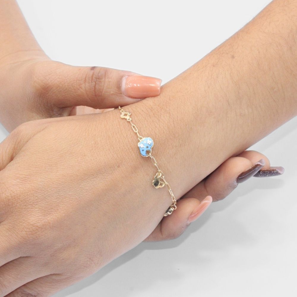 Pulsera de Oro 14k con Charms Huecos de Esmalte Azul mod. 8200