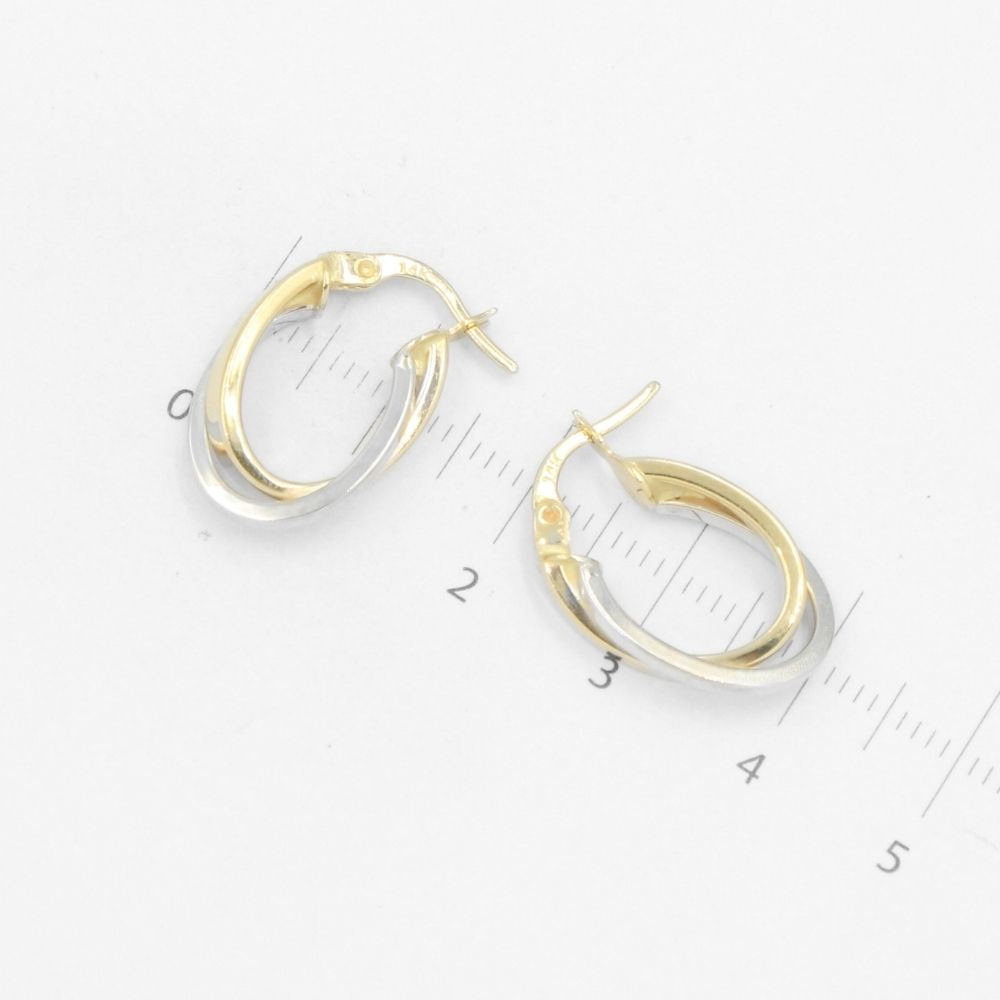 Arracada de Oro 14k Hueca con Diseño Bicolor Oval Elegante mod. 8281