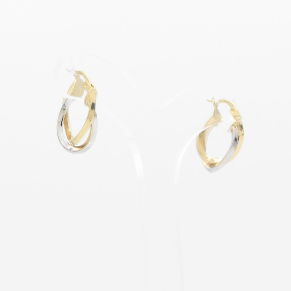 Arracada de Oro 14k Hueca con Diseño Bicolor Oval de Estilo Elegante mod. 8282