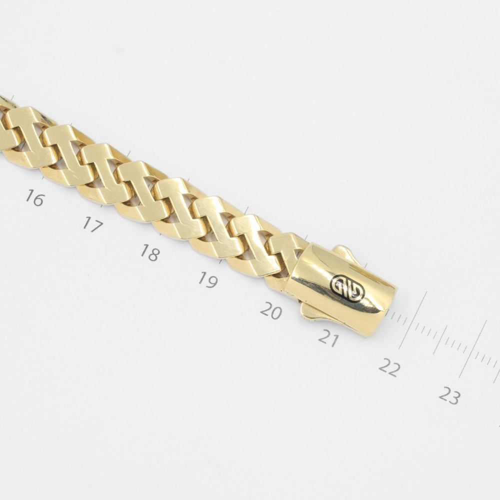 Pulsera de Oro 14k Tejido Especial de Mancuerna Hueca con Broche Brillante mod. 8224