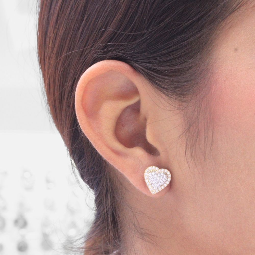 Arete de Oro 14k Corazones con Zirconias Finas mod. 7987