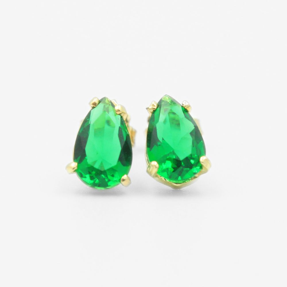 Arete de Oro 14k Gota de Zirconia Color Verde Esmeralda mod. 8235