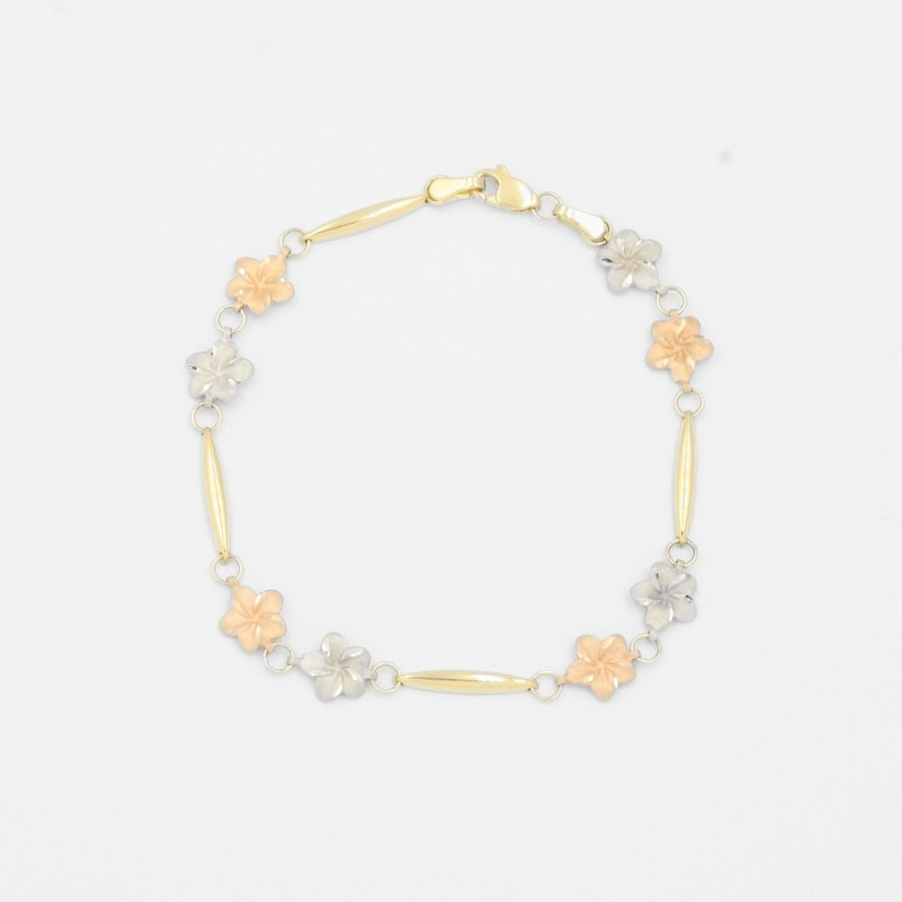 Pulsera de Oro 14k de Eslabones Largos y Flores del Pensamiento mod. 8001