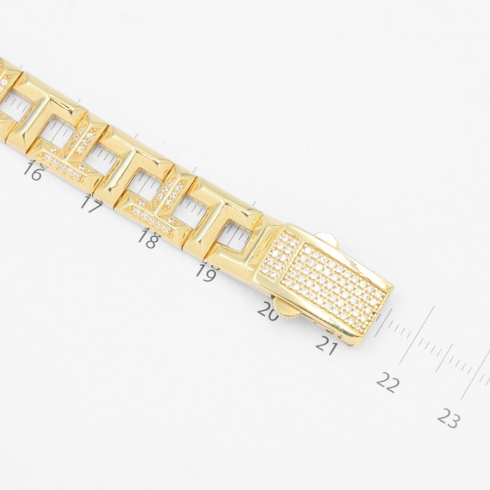 Pulsera de Oro 14k Especial de Diseño Hueco de Eslabones Cuadrados con Zirconias mod. 8663