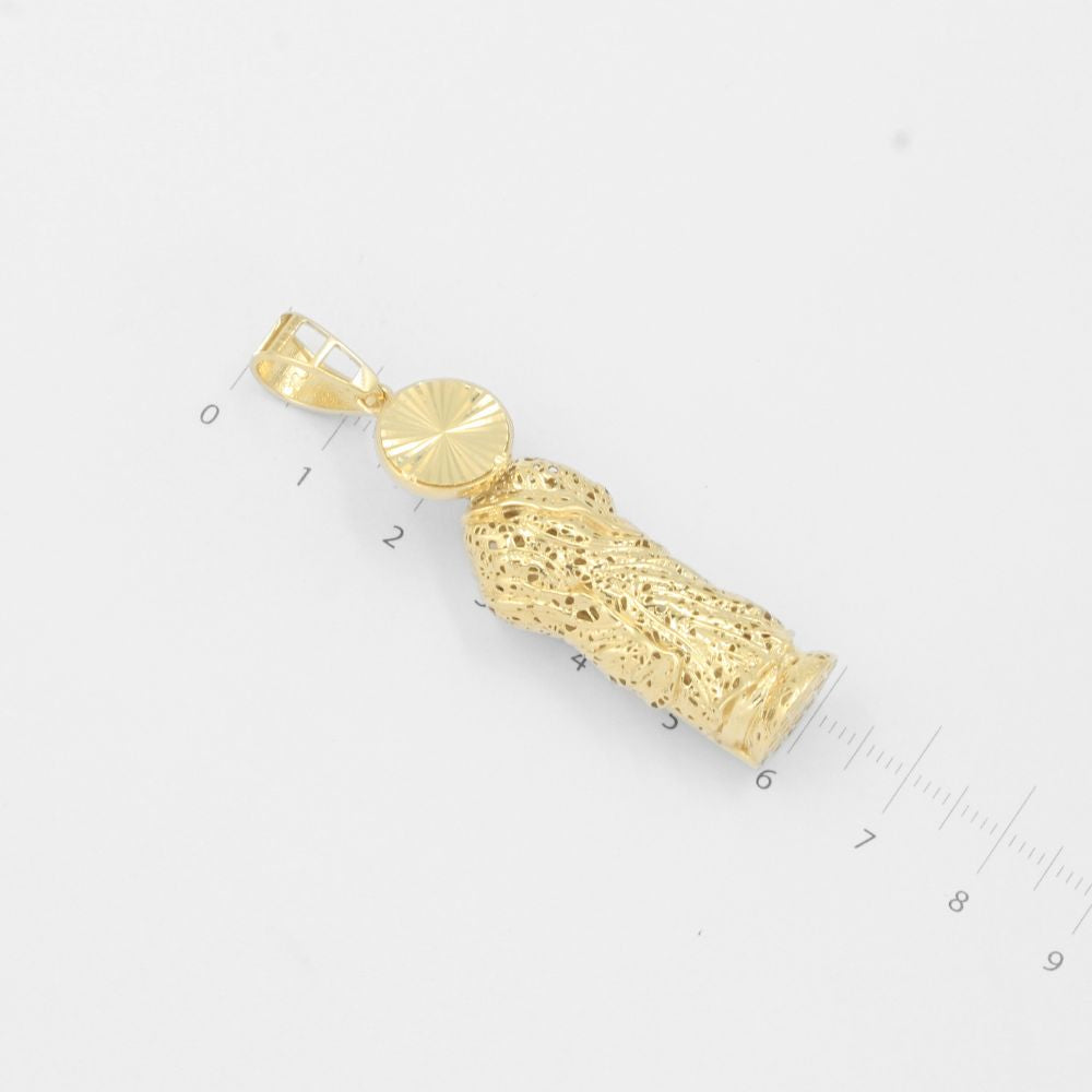 Dije de Oro 14k San Judas Hueco de Diseño Calado y Aura de Zirconias Baguette mod. 7868