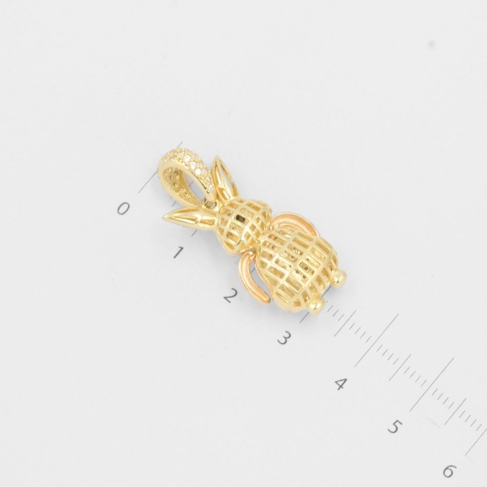 Dije de Oro 14k Hueco en Forma de Conejo con Incrustación de Zirconias mod. 8039