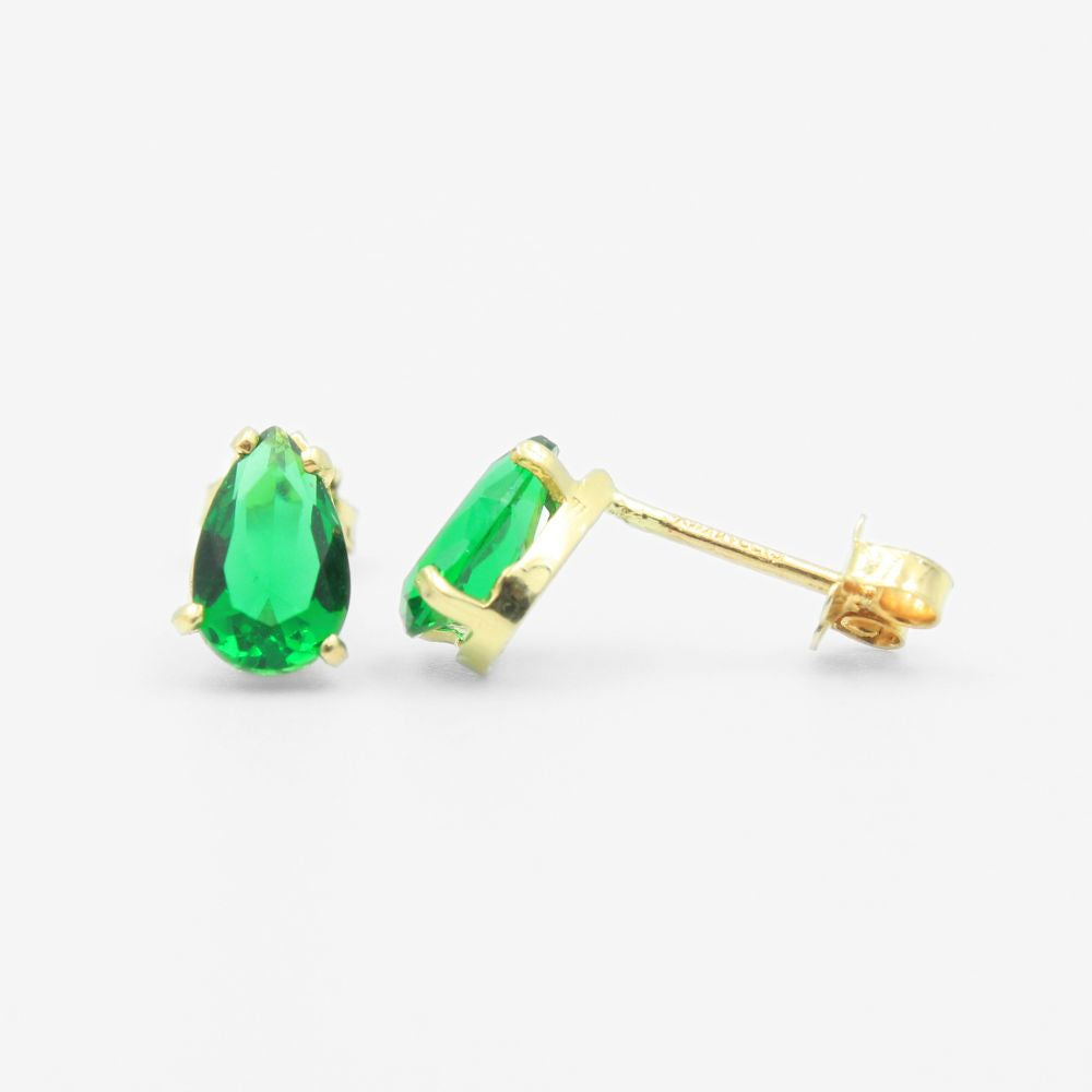 Arete de Oro 14k Gota de Zirconia Color Verde Esmeralda mod. 8235