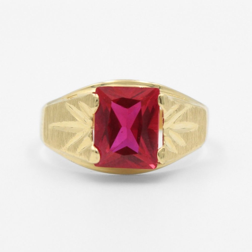 Anillo de Oro 14k con Diamantado Destello y Zirconia Color Rojo Rubí mod. 8318