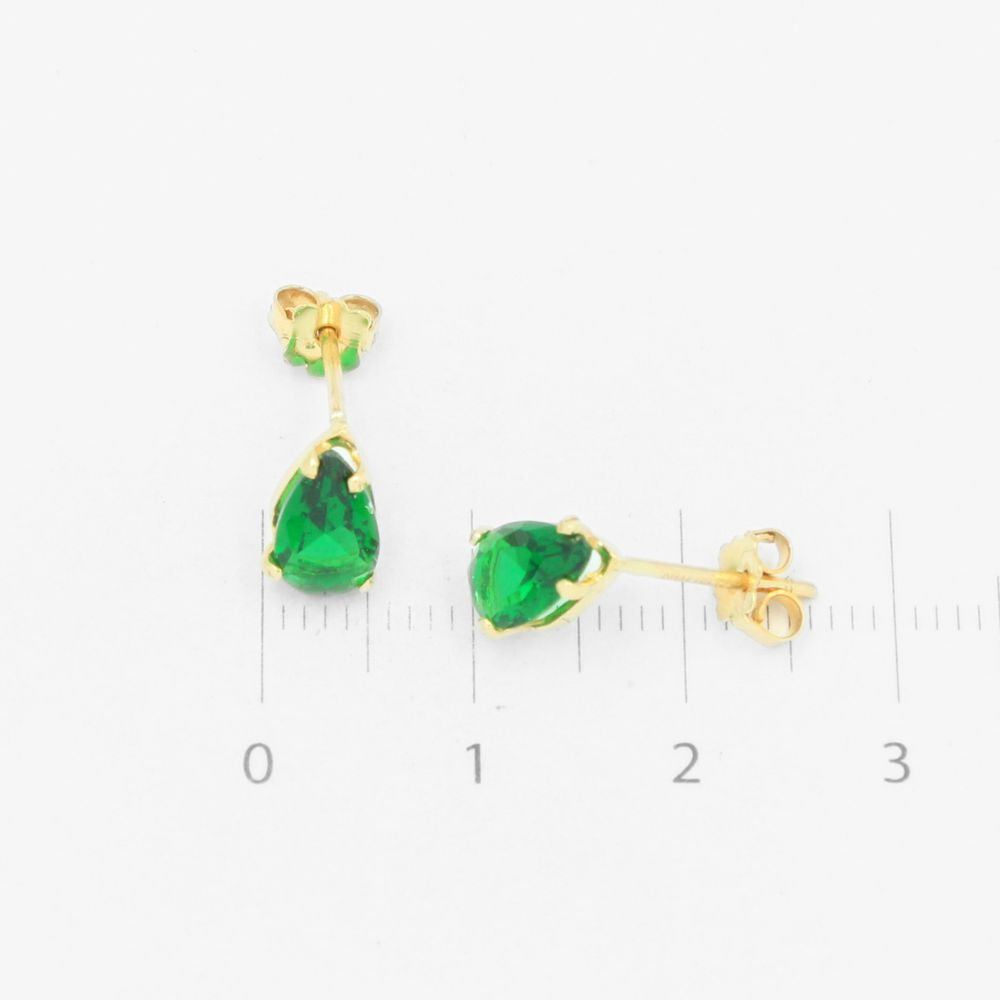 Arete de Oro 14k Gota de Zirconia Color Verde Esmeralda mod. 8235