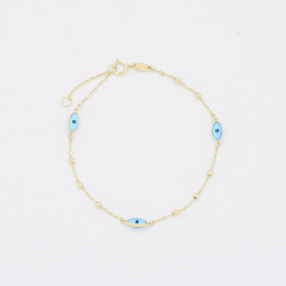 Pulsera de Oro 14k de Tejido Fino con Esferas y Ojos Turcos mod. 8101