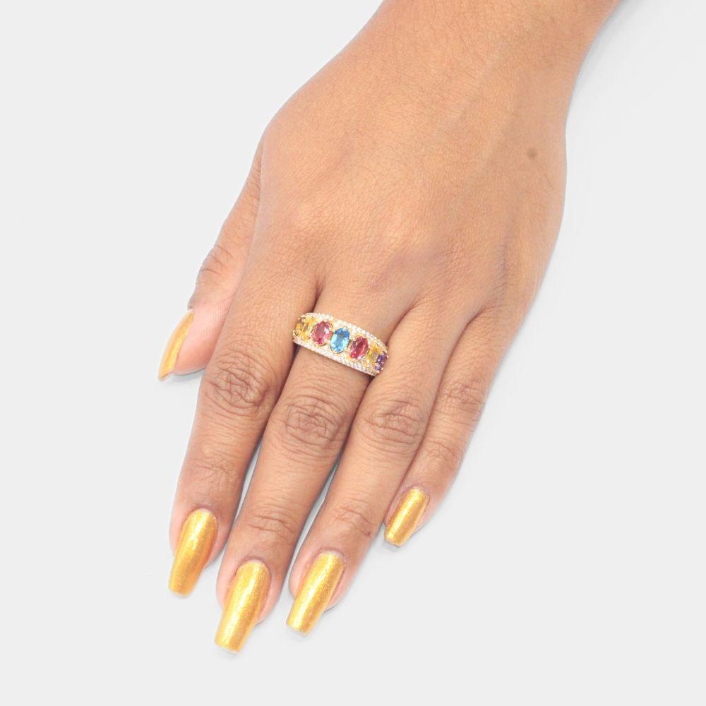 Anillo de Oro 14k Diseño Elegante con Zirconias Finas de Colores mod. 8084