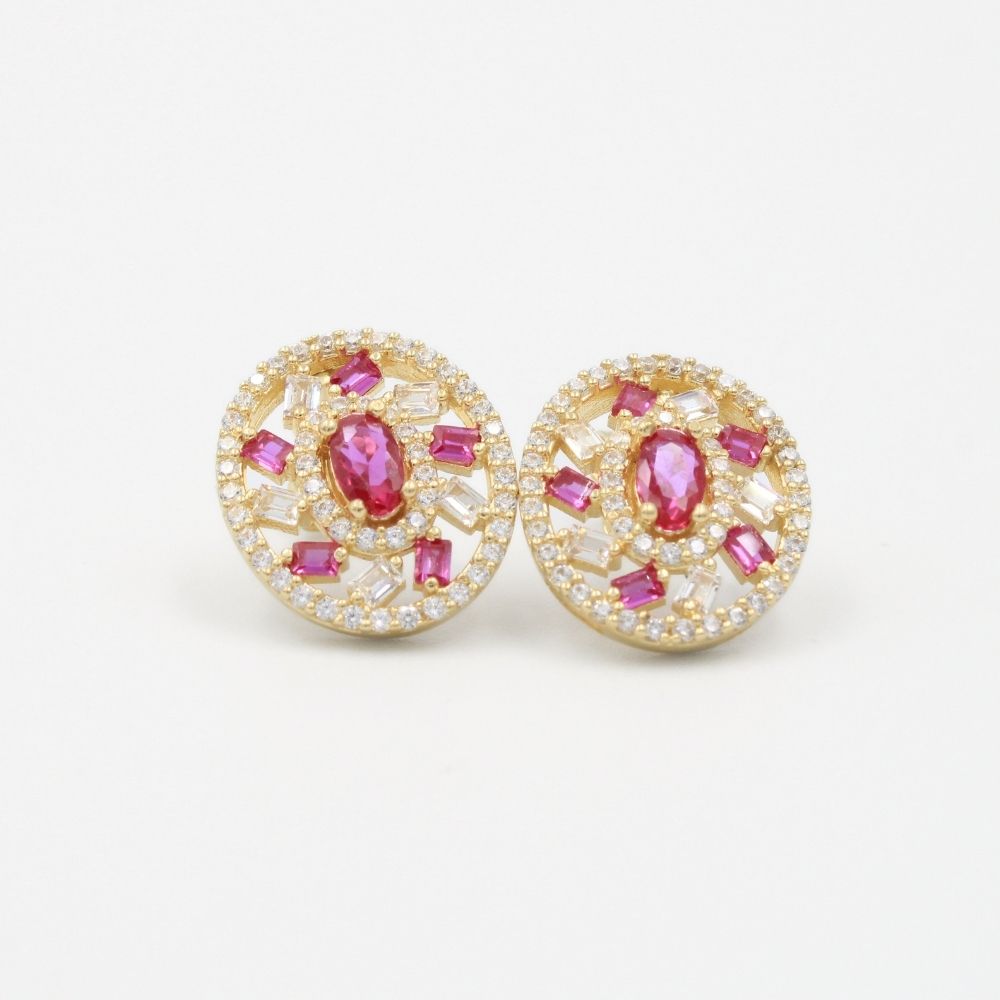 Coordinado de Oro 14k Diseño Oval con Zirconias Magenta mod. 8593