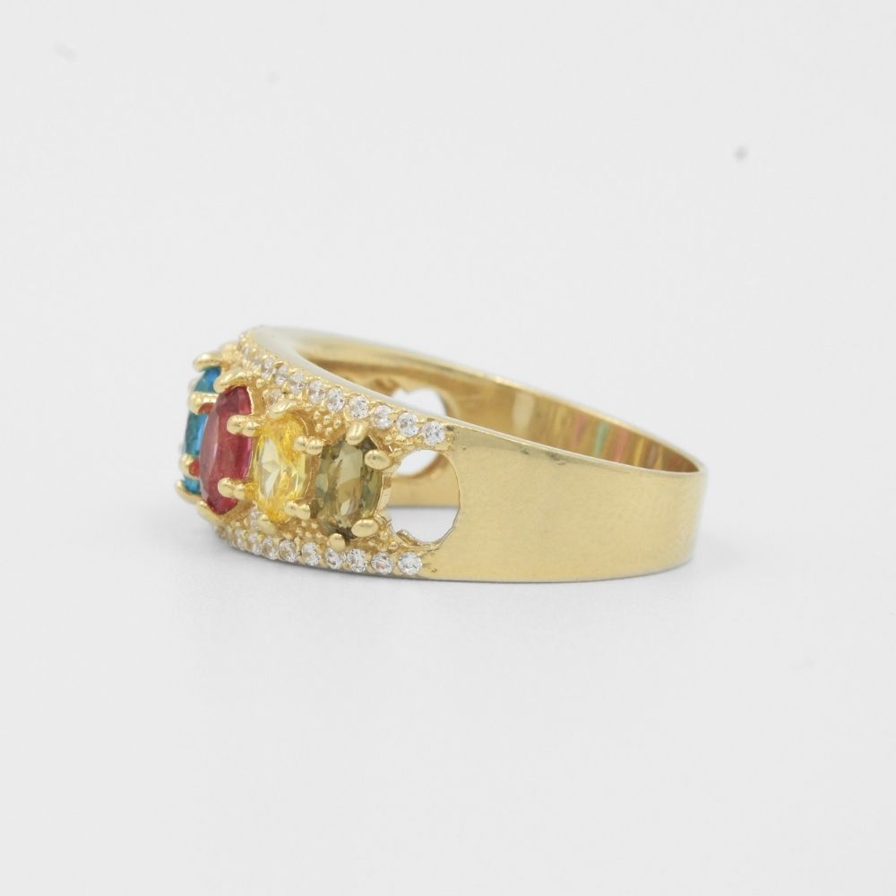 Anillo de Oro 14k Diseño Elegante con Zirconias Finas de Colores mod. 8084