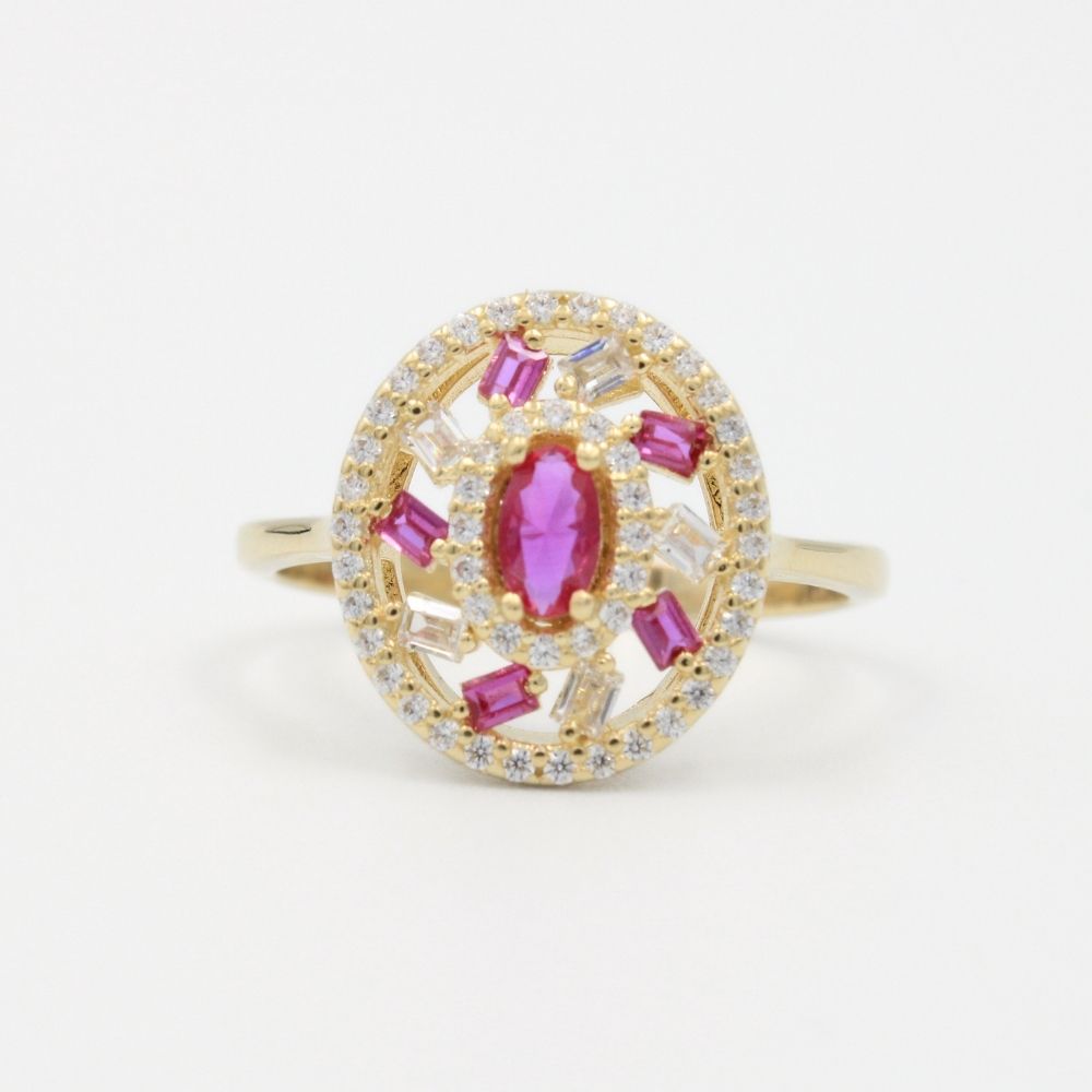 Coordinado de Oro 14k Diseño Oval con Zirconias Magenta mod. 8593