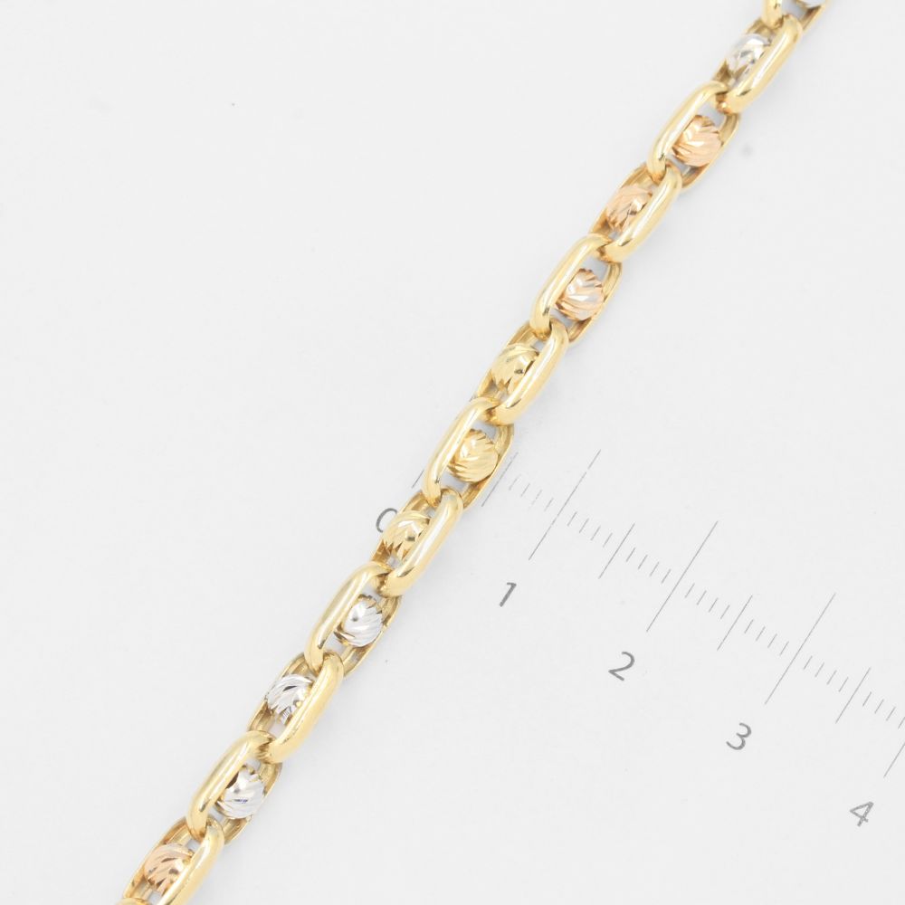 Pulsera de Oro 14k de Diseño Hueco con Eslabones Combinados con Esferas Diamantadas mod. 8002