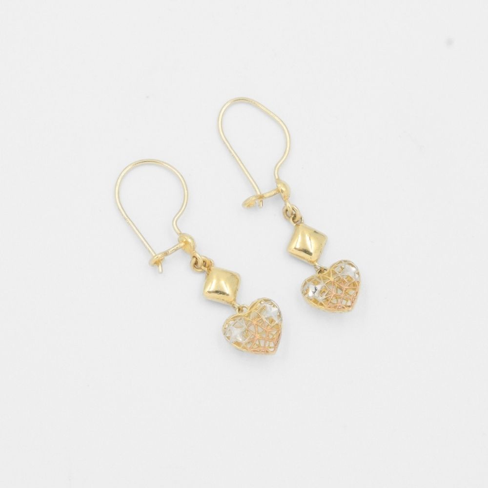 Arete de Oro 14k Corazones Calados con Diamantado mod. 7765