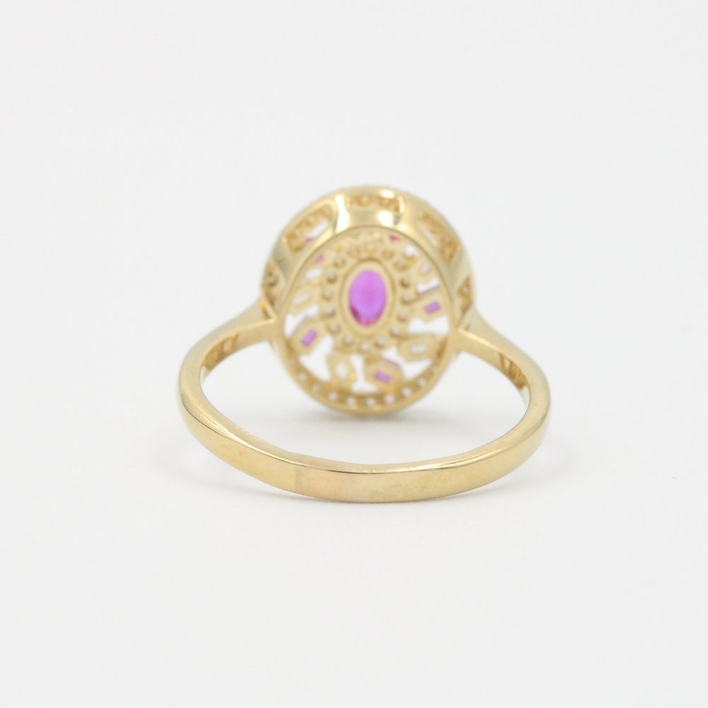 Coordinado de Oro 14k Diseño Oval con Zirconias Magenta mod. 8593