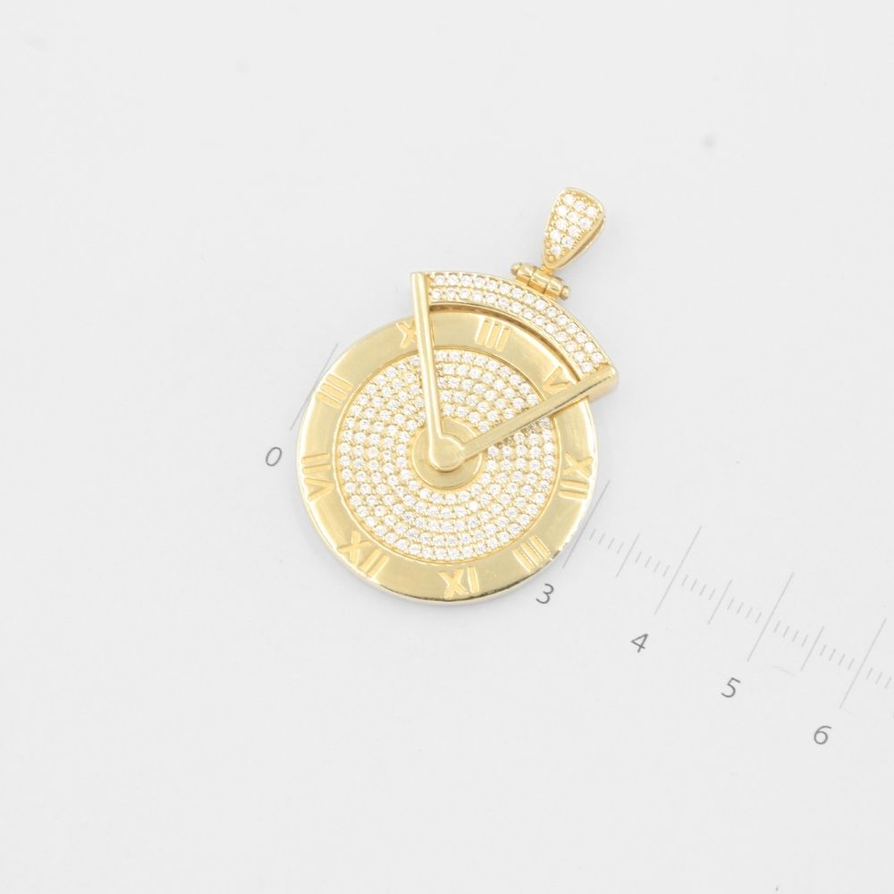 Dije de Oro 14k Reloj Giratorio Incrustado con Zirconias mod. 8041