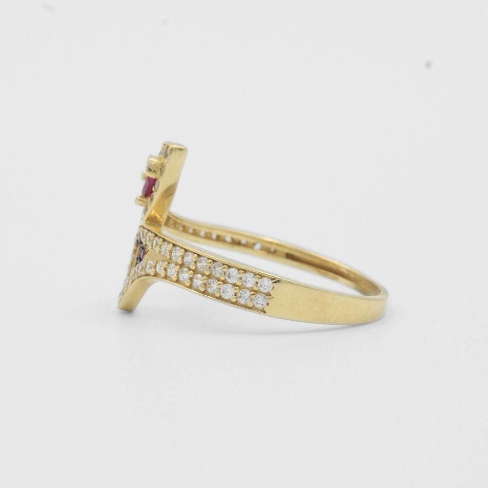 Anillo de Oro 14k Incrustado con Zirconias en Diseño Cruzado  mod. 8173