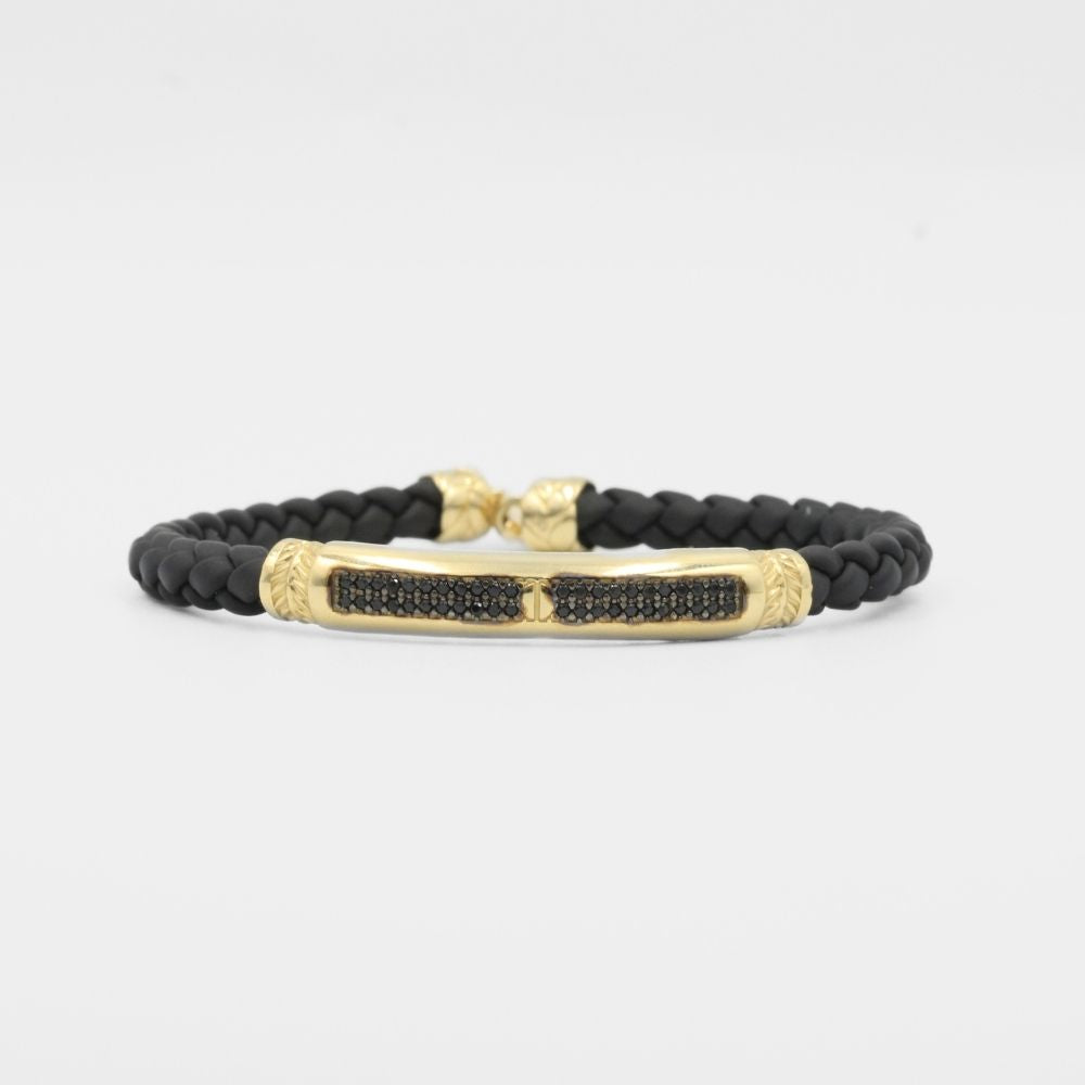 Pulsera con Broche y Placa Tubular Incrustada con Zirconias Negras en Oro 14k mod. 8151