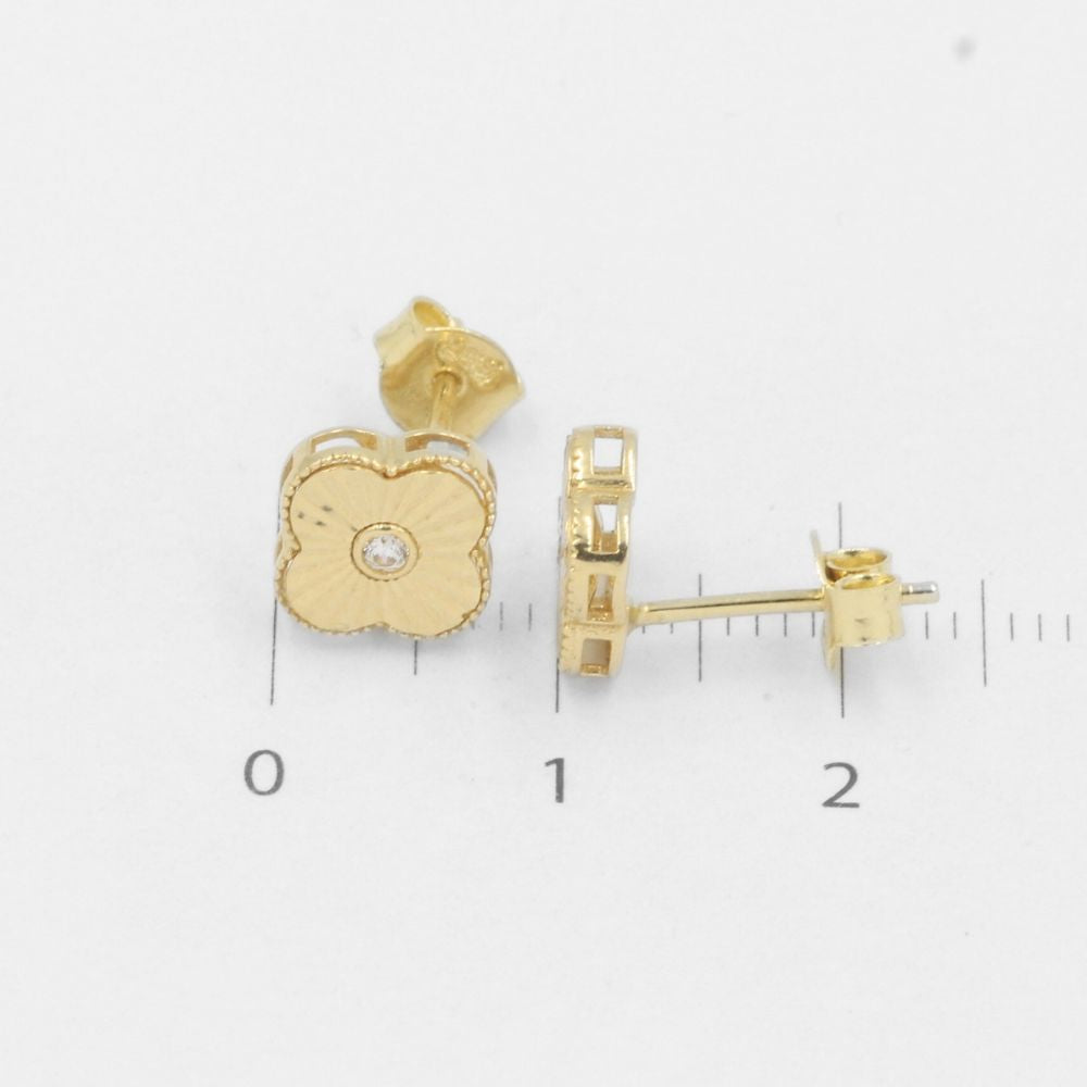 Arete de Oro 14k Trébol Hueco con Diamantado y Zirconia Central mod. 7778