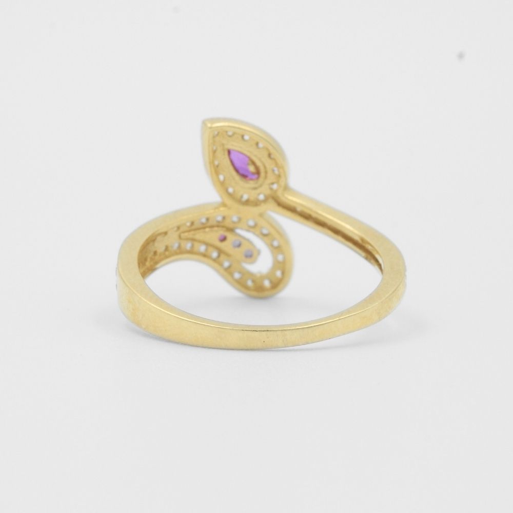 Anillo de Oro 14k Incrustado con Zirconias en Diseño Cruzado  mod. 8173