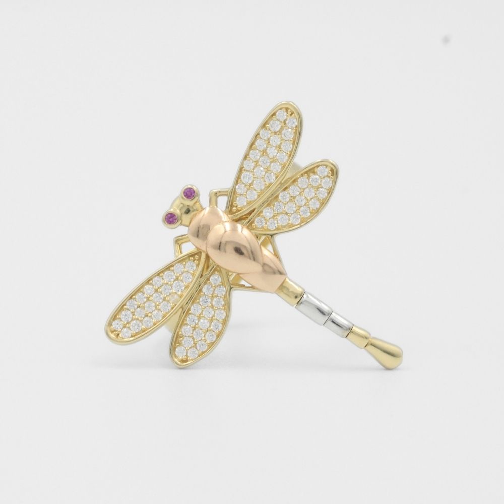 Anillo de Oro 14k Dragon Fly con Zirconias Finas mod. 8055