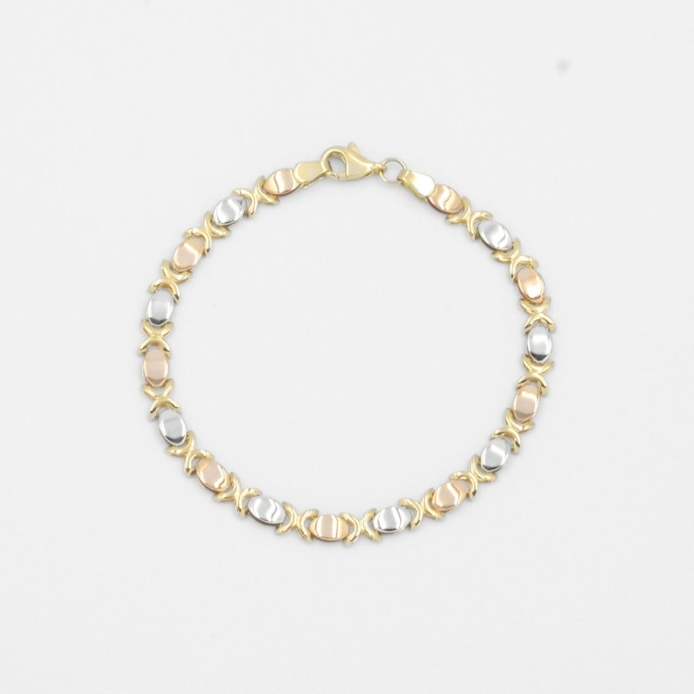 Pulsera de Oro 14k Hueca de Eslabones XOXO Estilo Moderno mod. 7950