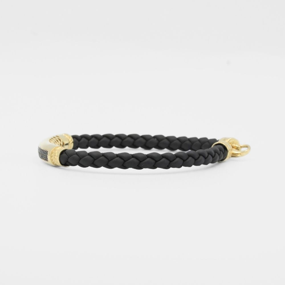 Pulsera con Broche y Placa Tubular Incrustada con Zirconias Negras en Oro 14k mod. 8151