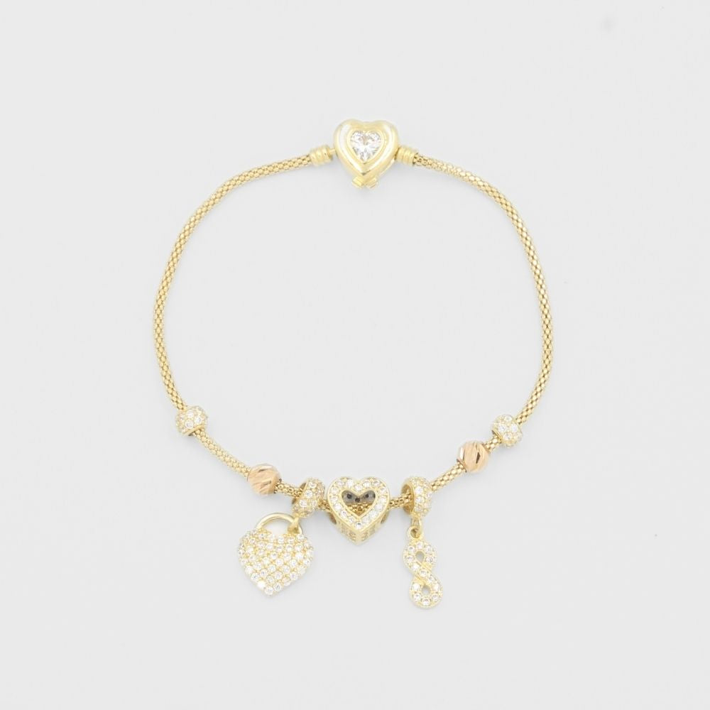 Pulsera de Oro 14k de Tejido Flexible con Charms Incrustados de Zirconias mod. 8137