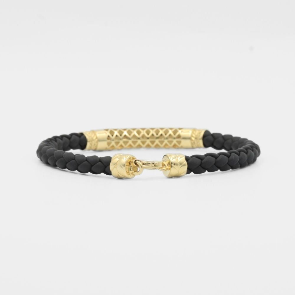 Pulsera con Broche y Placa Tubular Incrustada con Zirconias Negras en Oro 14k mod. 8151