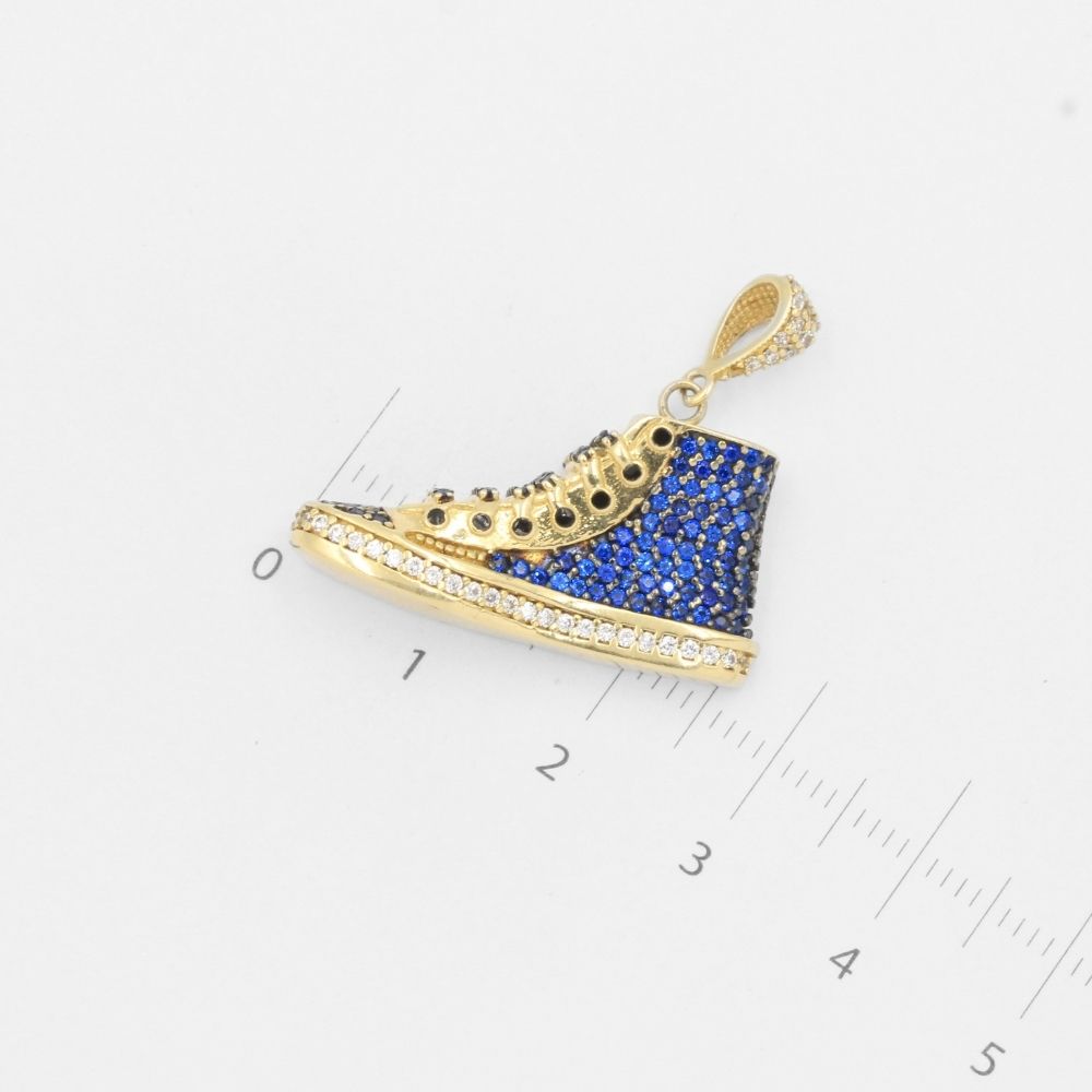 Dije de Oro 14k Tenis Hueco con Zirconias Colo Azul Zafiro mod. 7908