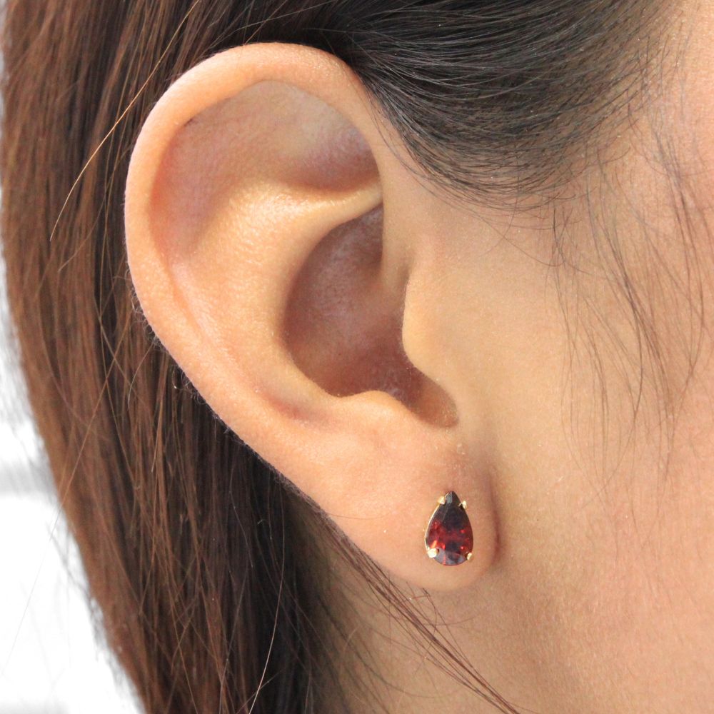 Arete de Oro 14k Gota de Zirconia Color Burn Red mod. 8239