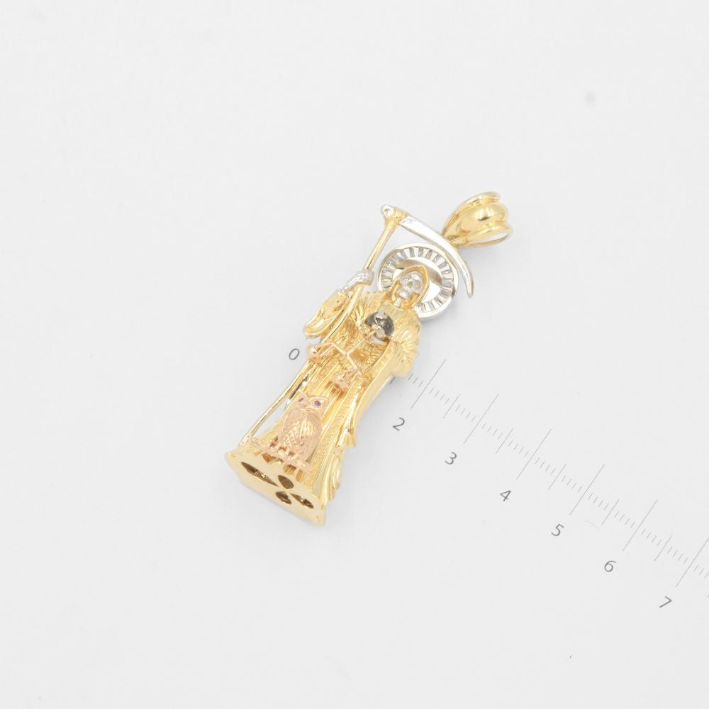 Dije de Oro 14k Santa Muerte de Diseño Hueco con Incrustación de Zirconias mod. 8013