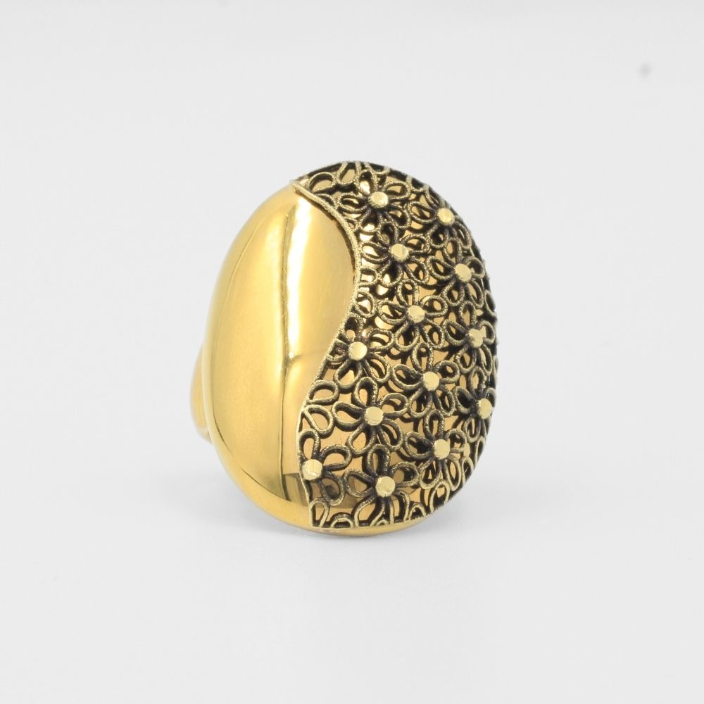 Anillo de Oro 14k Chunky con Diseño de Flores en Oro Chocolate Plus mod. 8087