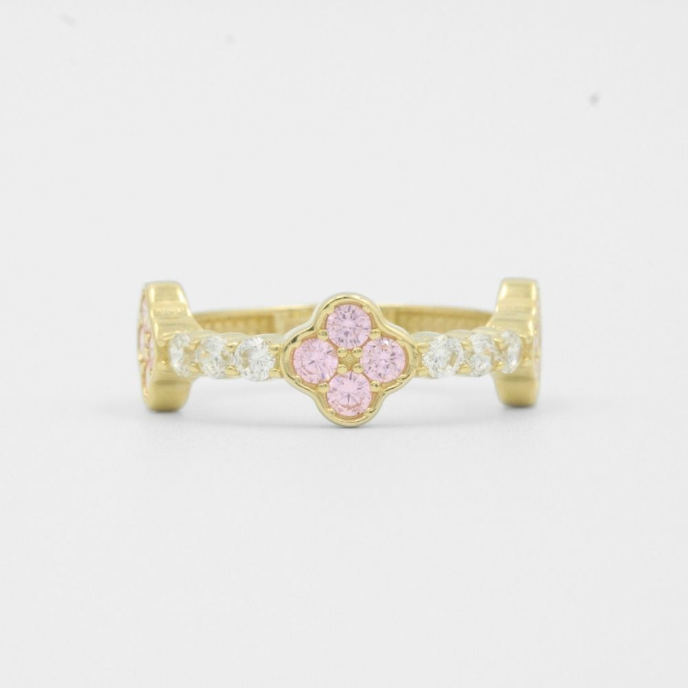 Anillo de Oro 14k con Trébol de Zirconias Rosa mod. 7992