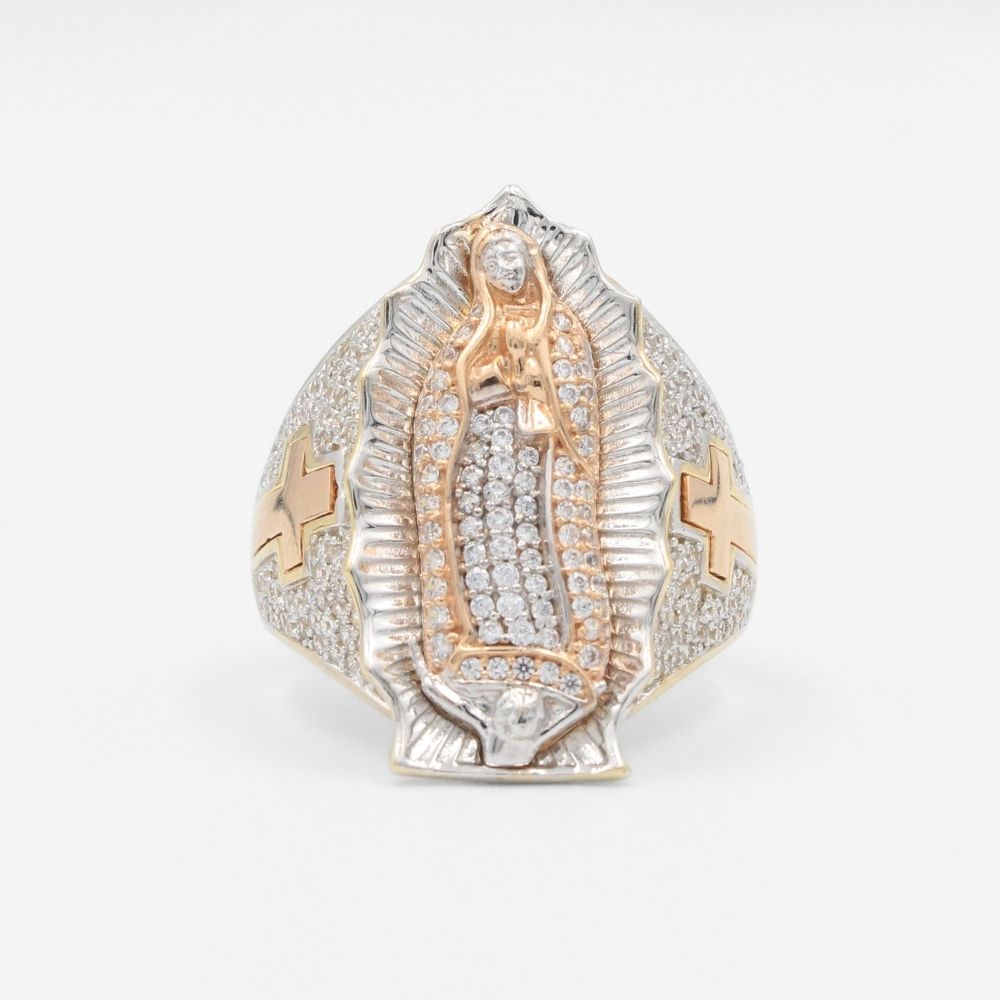 Anillo de Oro 14k con Virgen Guadalupe Incrustada con Zirconias mod. 8322