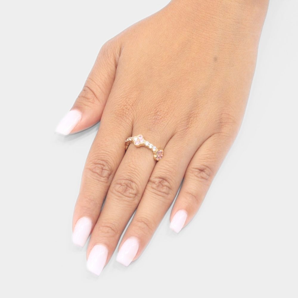 Anillo de Oro 14k con Trébol de Zirconias Rosa mod. 7992