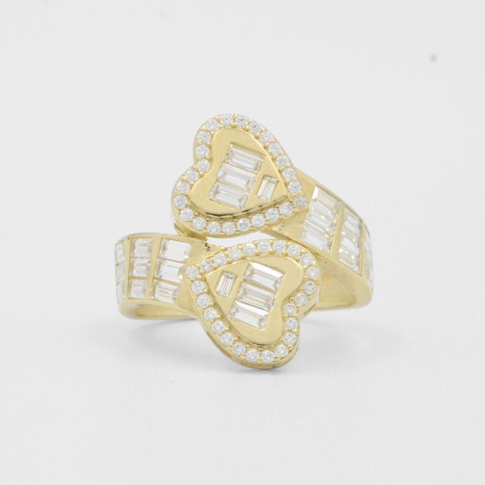 Anillo de Oro 14k Corazones Encontrados con Zirconias Baguette mod. 8176