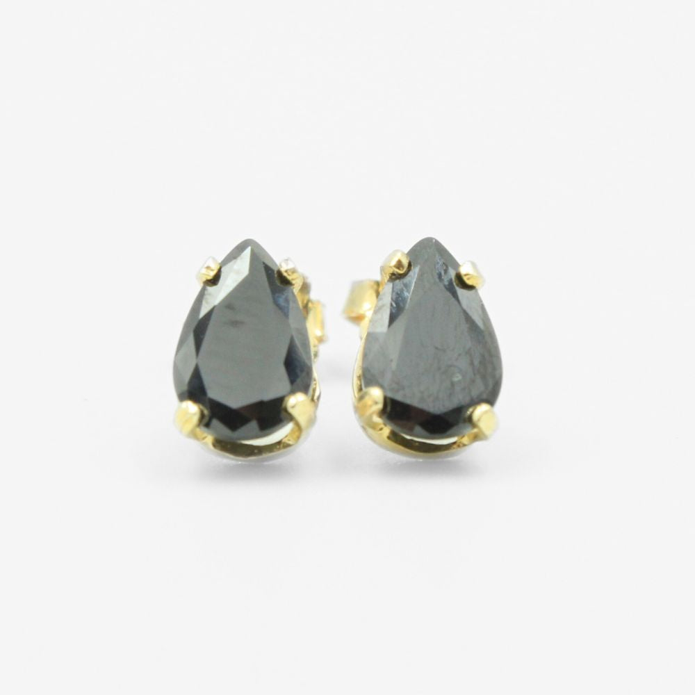 Arete de Oro 14k Gota de Zirconia Color Negro Onix mod. 8240