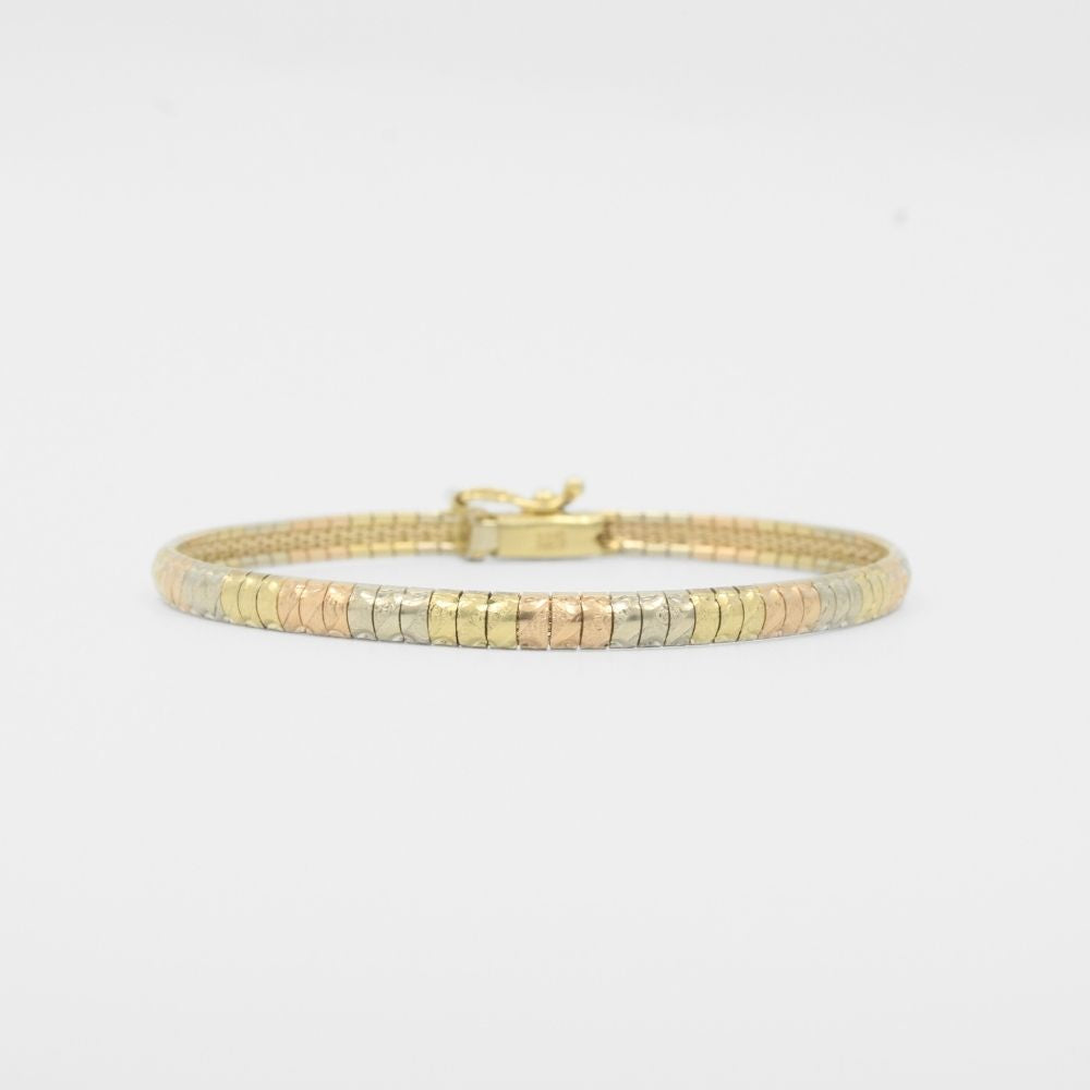 Pulsera de Oro 14k Tejido Cleopatra Fino con Diamantado Diagonal mod. 8205