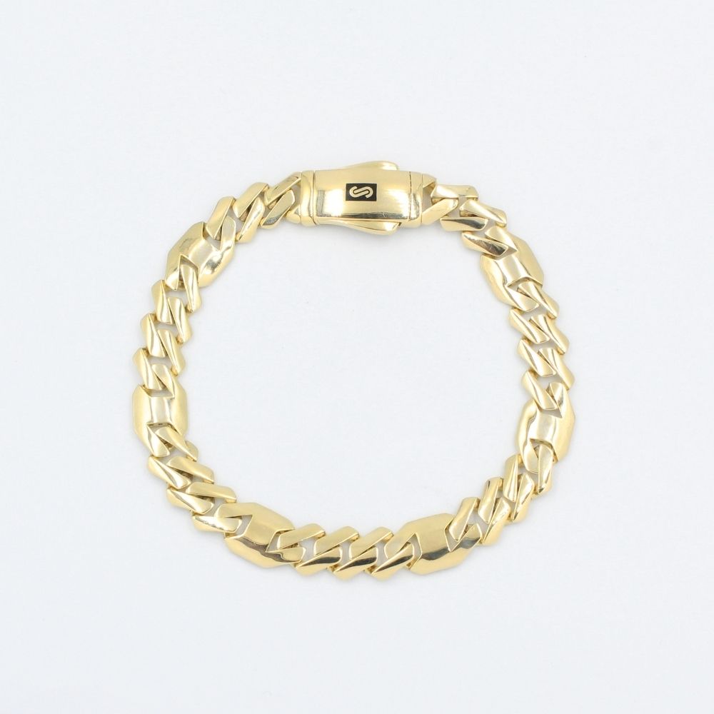 Pulsera Mónaco Chain 14k Hueca en Tejido Espcial 3x1 Brillante mod. 8293