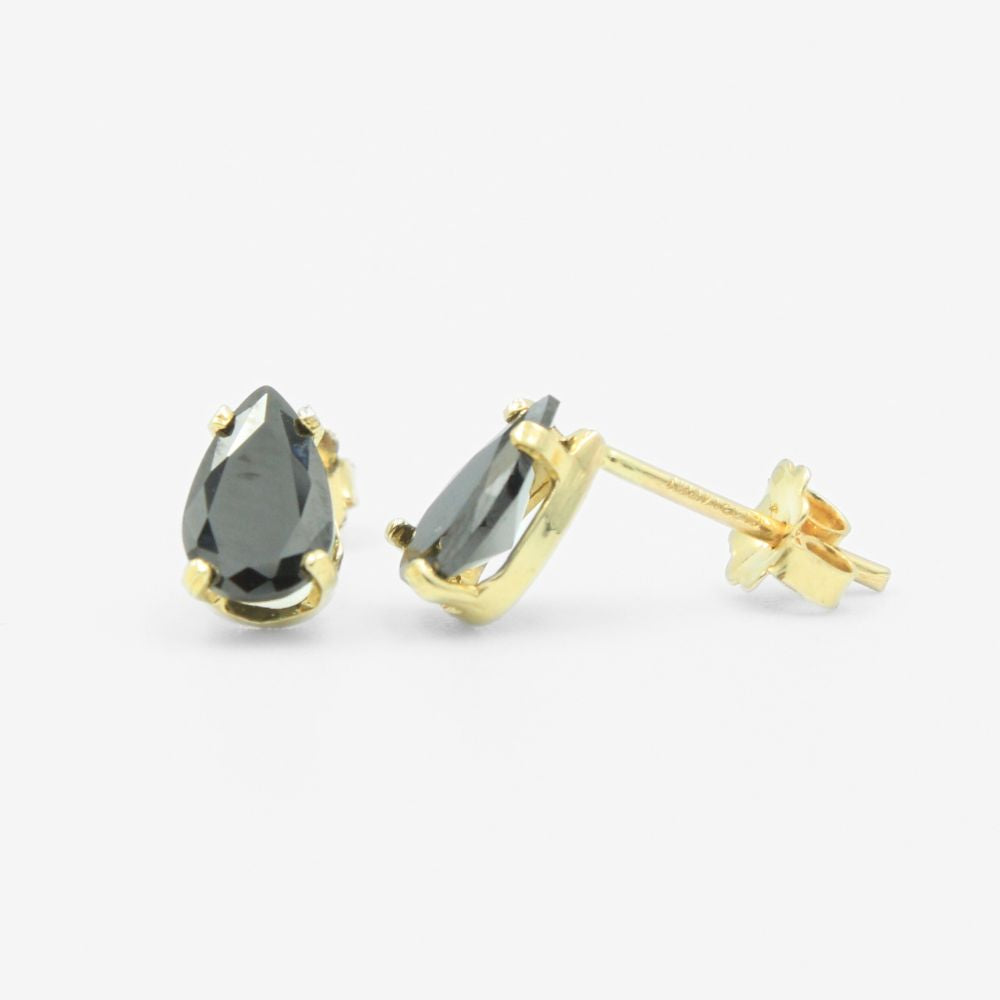 Arete de Oro 14k Gota de Zirconia Color Negro Onix mod. 8240